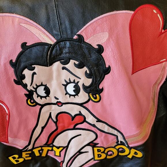 Betty Boop American Toons Vintage Leather 90's Bomber Jacket XL - Picture 2 of 15